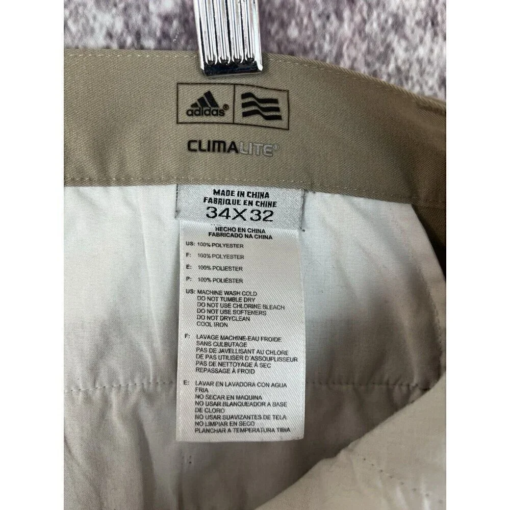 Adidas Pants Mens 34 X 32 Climalite Golf Tan Flat Front‎ Lightweight Preppy Club